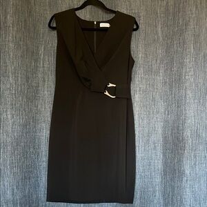 Womens 12 Calvin Klein Black Fake Wrap V Neck Midi Dress